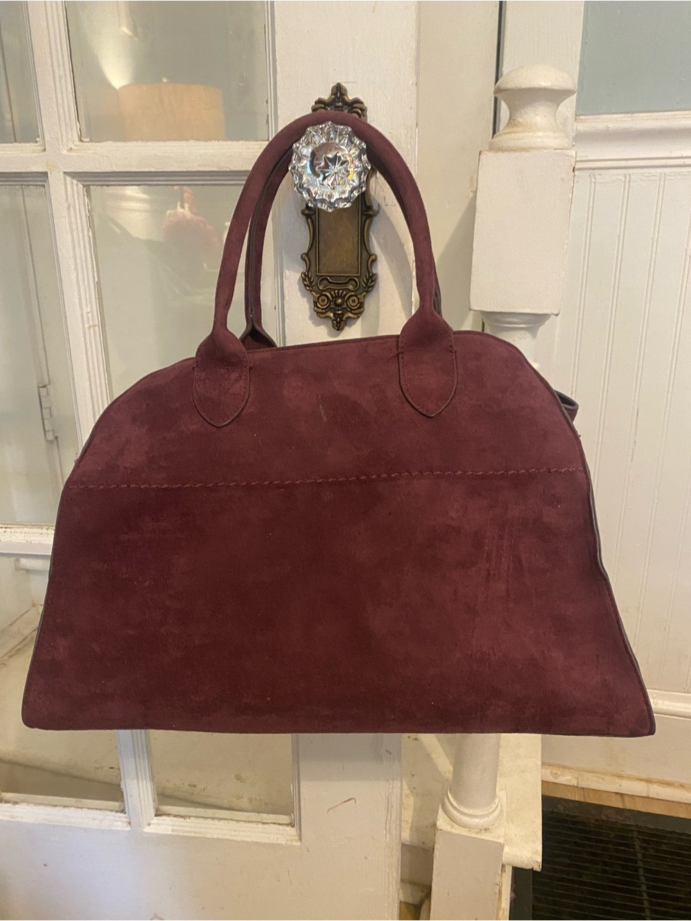 Women's Burgundy Suede Tote Bag - Classic Handheld Satchel
